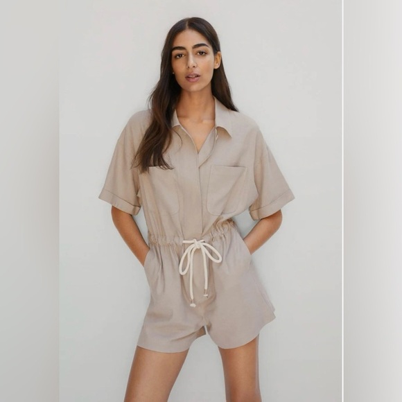 Mango Pants - Mango Beige Short-Sleeve Romper